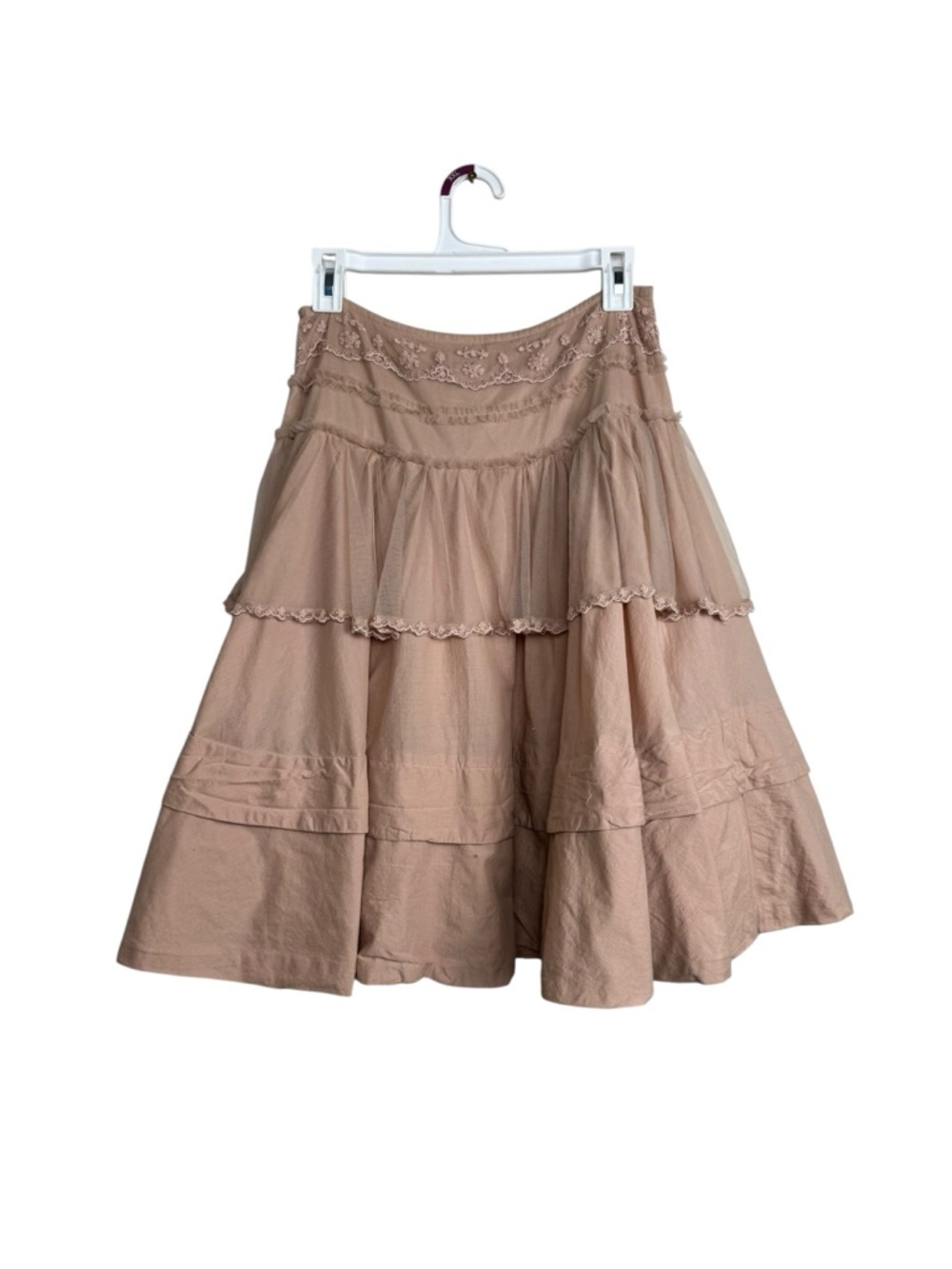 Vintage Odille Anthropologie Blush Tiered Lace Skirt Boho Cottagecore Size 4 - Picture 4 of 7